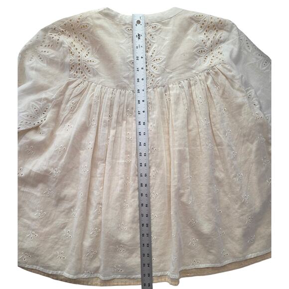 Boho Peasant Cottagecore Embroidered Eyelet Tassel Top - M - Picture 12 of 12